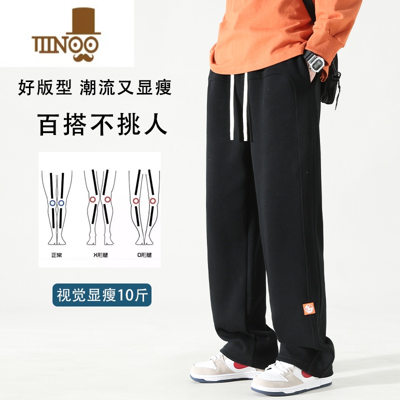 YANXU灰色卫裤男直筒宽松裤子青少年美式休闲高街运动裤高清大图