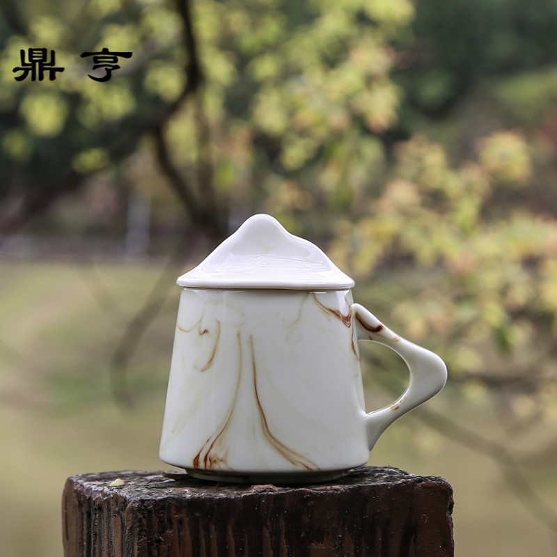 鼎亨简约创意仙山陶瓷马克杯水杯子 手工茶具茶杯办公室水杯防尘