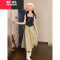 YIBUSHENG装新款设计感小个子茶系穿搭chin洋气减龄漂亮套装背带连衣裙子