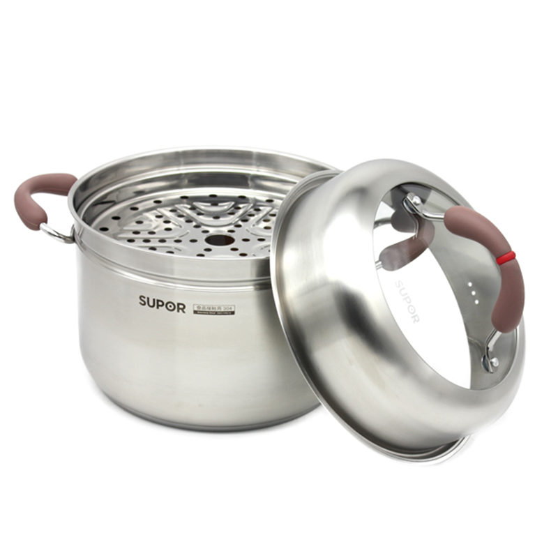 苏泊尔 (supor) 蒸锅 小红圈304不锈钢芯彩家用汤锅汤蒸锅多用锅直径