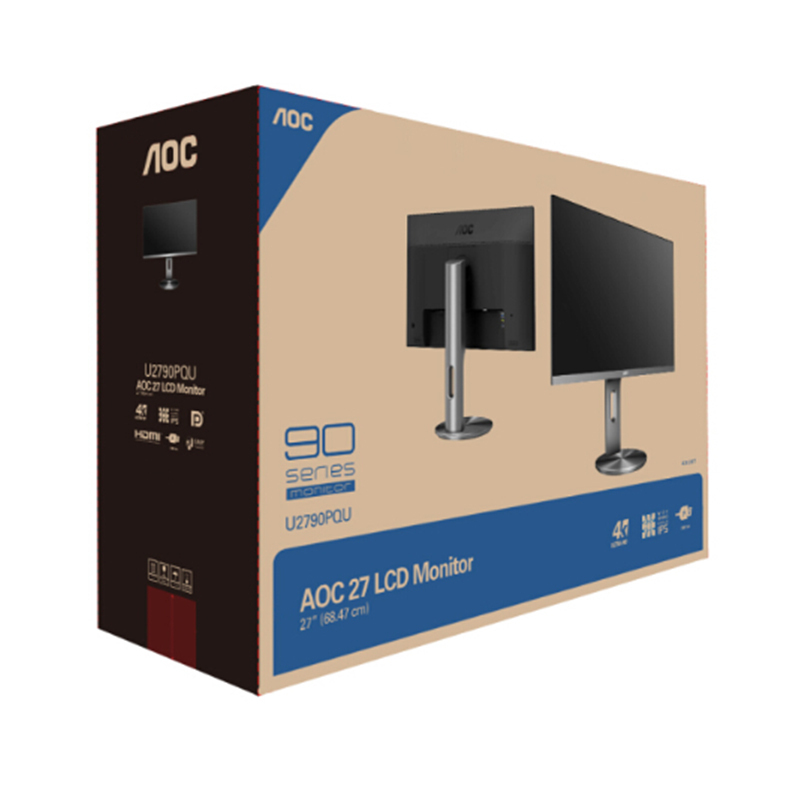 AOC 27英寸 4K高清 IPS广视角 微框 99% sRGB 商用办公节能 低蓝光不闪旋转升降PS4液晶显示器 U2790PQU