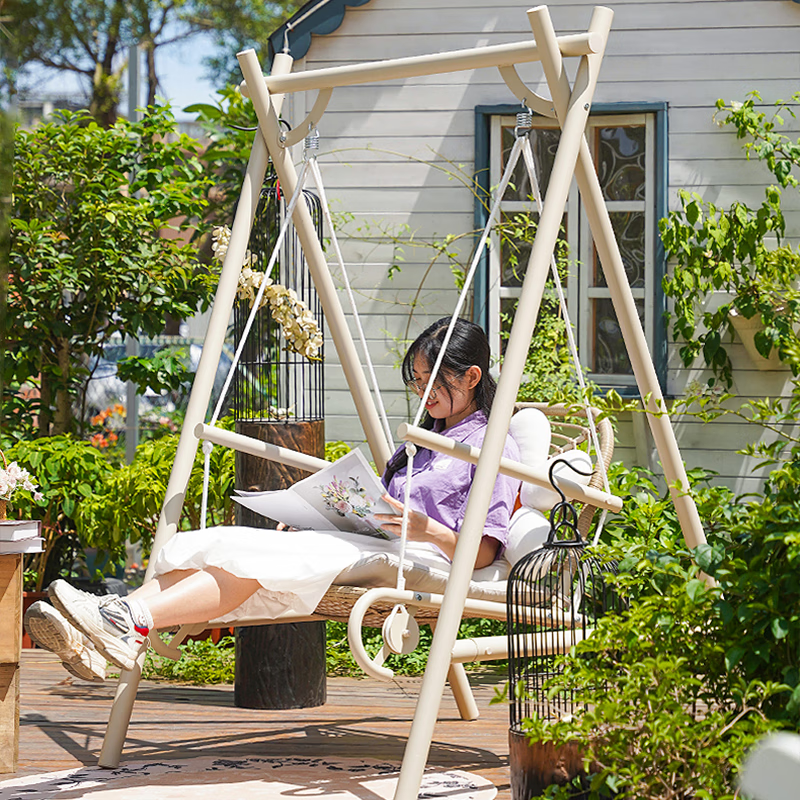 户外秋千庭院网红单人荡秋千室外藤编吊椅花园阳台秋千椅摇椅高清大图