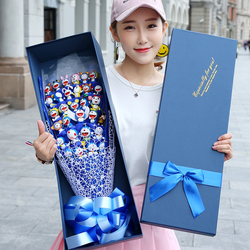 2020热卖 蓝胖子机器猫公仔送女朋友闺蜜生日六一6儿童节 紫罗兰 花束高约55CM高清大图