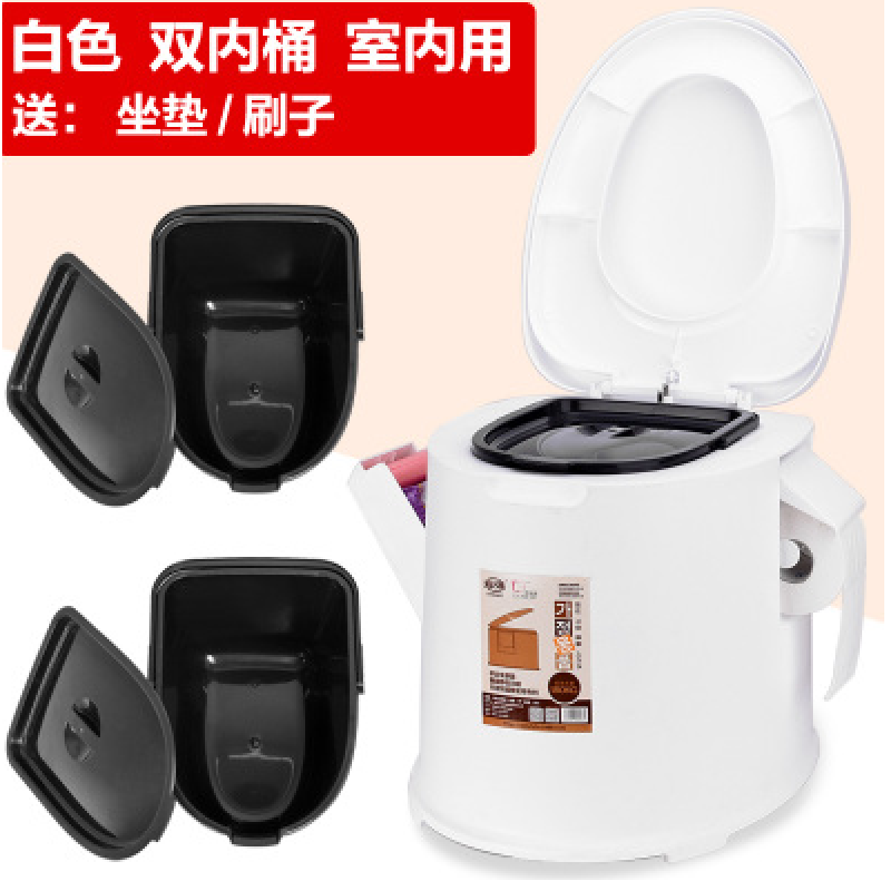 孕妇马桶坐便器坐便椅老人可移动便携式座便器多功能防臭椅子米色双桶双用壹德壹