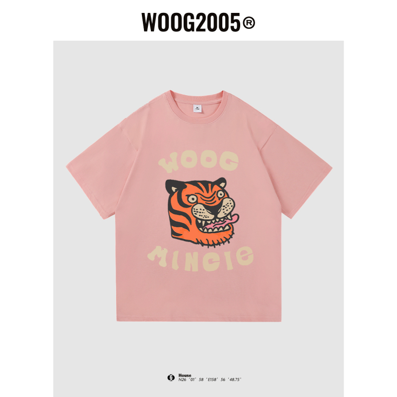 WOOG2005夏季新款t恤男显瘦老虎印花图案字母体恤ins100纯棉宽松