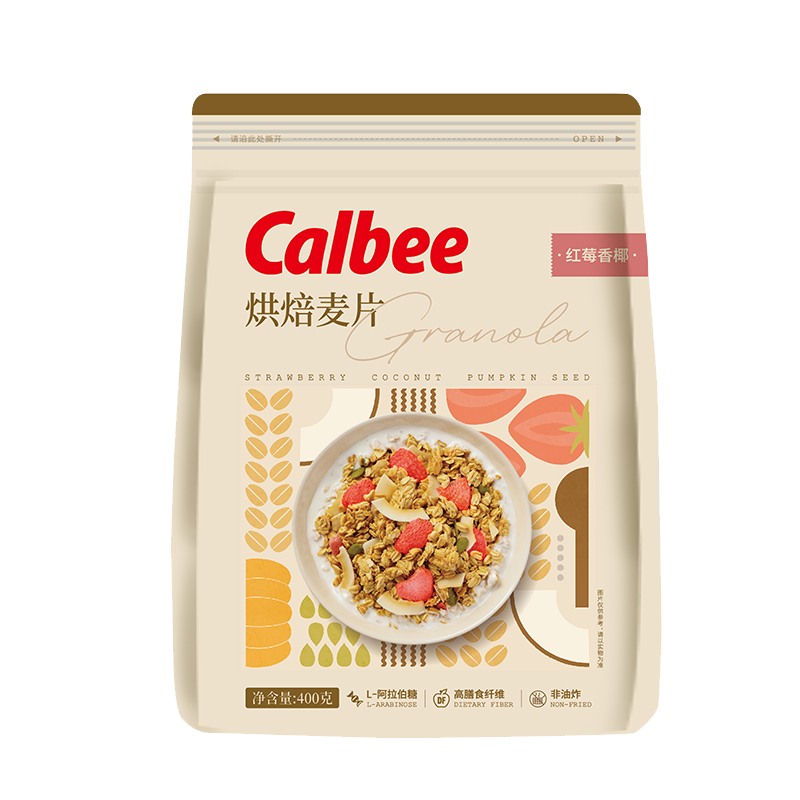 Calbee/卡乐比烘焙麦片红莓椰香味400g即食谷物代餐速食冲饮袋装