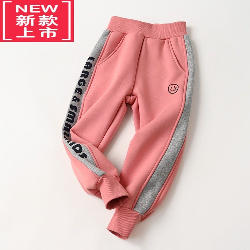可莉允儿童加绒卫裤 一体绒男女童笑脸运动裤中大童保暖长裤子冬款 童装保暖裤图片