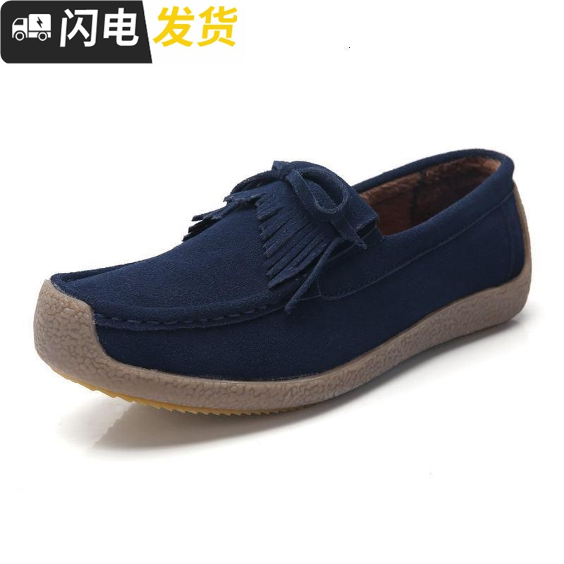 懒人加绒豆豆鞋女冬天平底防滑孕妇冬季棉鞋一脚蹬软底妈妈痘痘鞋启如休闲鞋休闲鞋