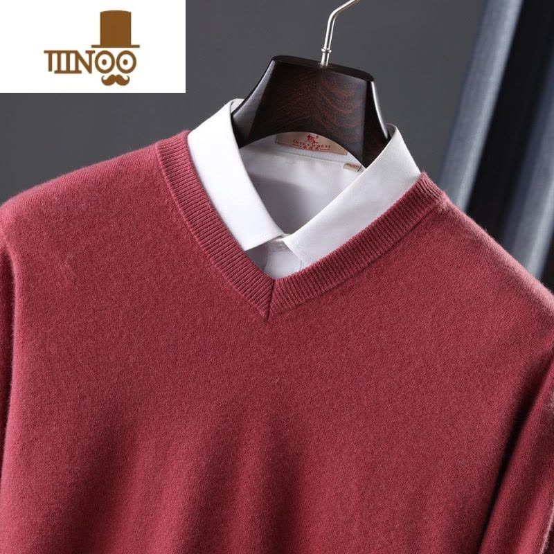 YANXU纯毛衫男V领圆领平面标准商务休闲时尚长袖套头毛衣针织衫图片