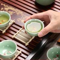 百鸿(Baihong) 整套功夫茶具套装陶瓷家用喝茶茶杯简约全自动电热炉实木茶盘 喜上枝头青瓷鱼戏套装