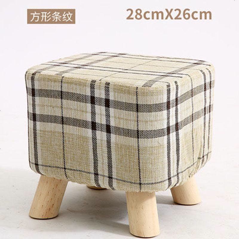 实木布艺凳子小板凳时尚换鞋凳家用圆椅矮凳客厅卧室沙发凳布艺凳 方凳-条纹图片