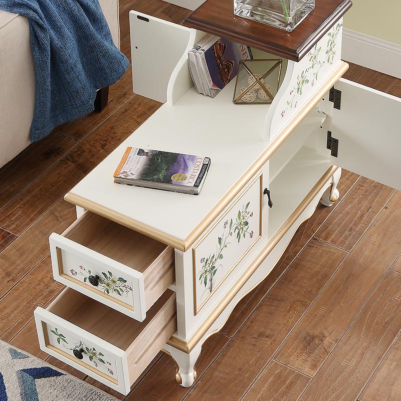 森美人美式沙发柜边柜客厅边几小茶几实木角几储物柜子北欧扶手柜侧边柜高清大图