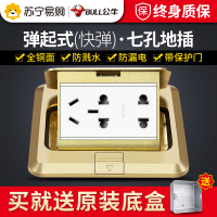 公牛地插座全铜防水七孔阻尼隐形藏式五孔地面地扦板家用网络地插
