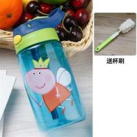 儿童保温杯带吸管两用茶水杯男女学生卡通弹跳盖便携手提随手杯子 蓝色 蓝色佩奇皇冠(不保温) 无杯套
