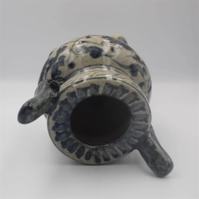 美帮汇景德镇仿古陶瓷元青花全手工手绘缠莲花三足小香炉家居装饰摆件高清大图