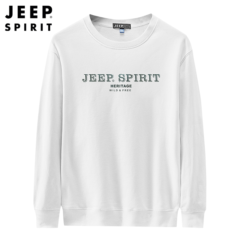 JEEP SPIRIT吉普卫衣男2021秋季新款宽松纯色套头圆领户外运动休闲时尚男士上衣
