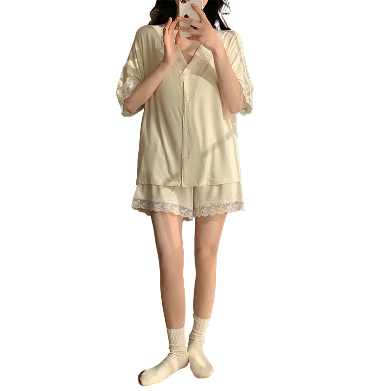 睡衣女士夏季开衫短袖裤套装薄款大码2026新款带胸垫家居服高清大图