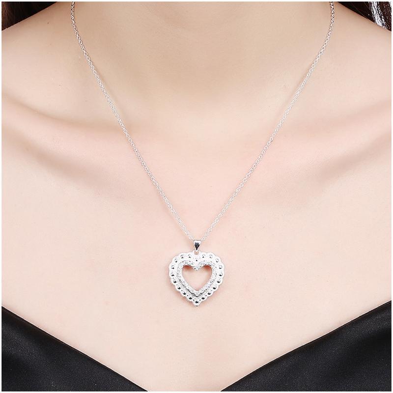 N860 Women Silver Necklace 镀纯银日韩时尚心形女水晶项链坠送女朋友七夕情人节礼物