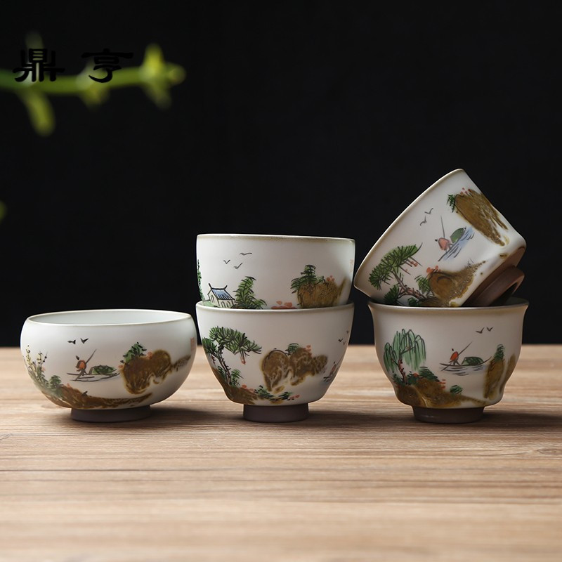 鼎亨功夫茶杯陶瓷品茗杯汝窑手绘小茶碗普洱杯子景德镇茶具主人杯