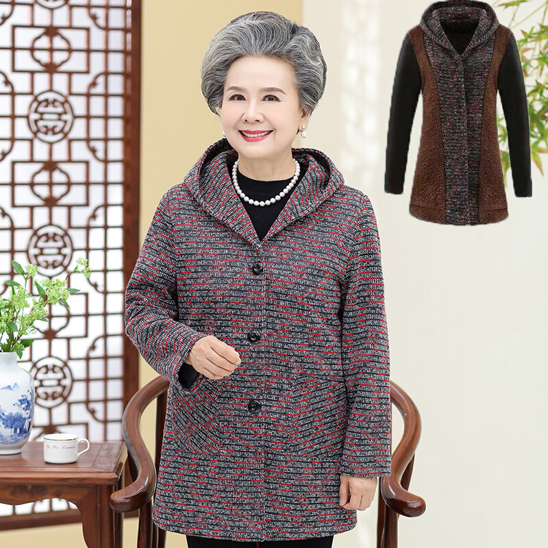 迪鲁奥（DILUAO)中老年人女装秋装外套老人妈妈60-70岁80奶奶春秋衣服老太太衣服新款女装_506 加绒红色(单件上衣) 3XL(建议115-130斤)