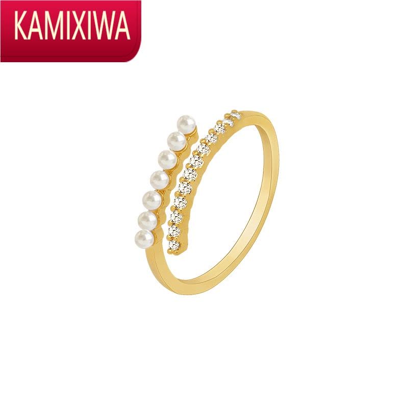 KAMIXIWA珍珠戒指女2022年新款潮时尚个性食指戒小众设计简约可调节开口戒图片