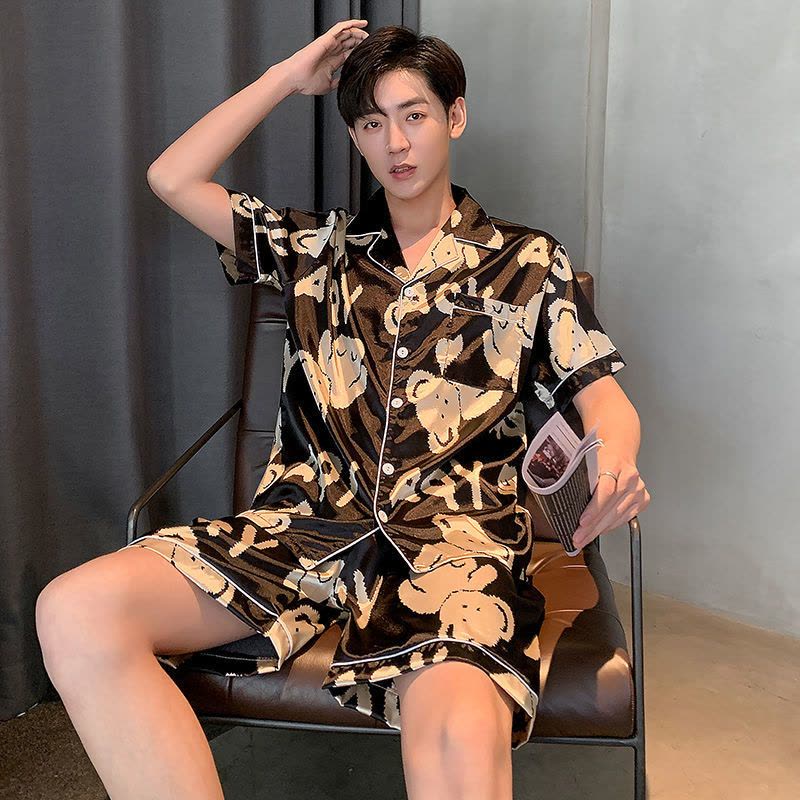 男士睡衣短袖薄款仿冰丝春夏季薄款夏天卡通可爱学生家居服套装莎丞图片