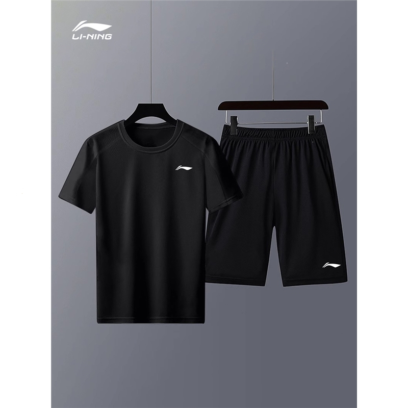李宁(LI-NING)运动套装男士休闲短袖t恤夏季短裤运动裤跑步服爸爸速干衣女