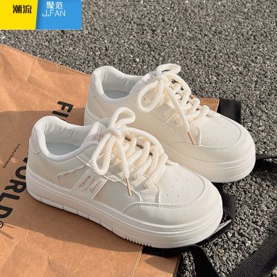 聚范小白鞋女配裙子2023新款秋厚底平底鞋ins潮百搭运动板鞋 米色 35