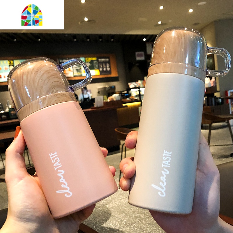 创意个性潮流简约超可爱保温杯女ins原宿风日系磨砂杯子便携小巧 FENGHOU 卡其色350ml高清大图