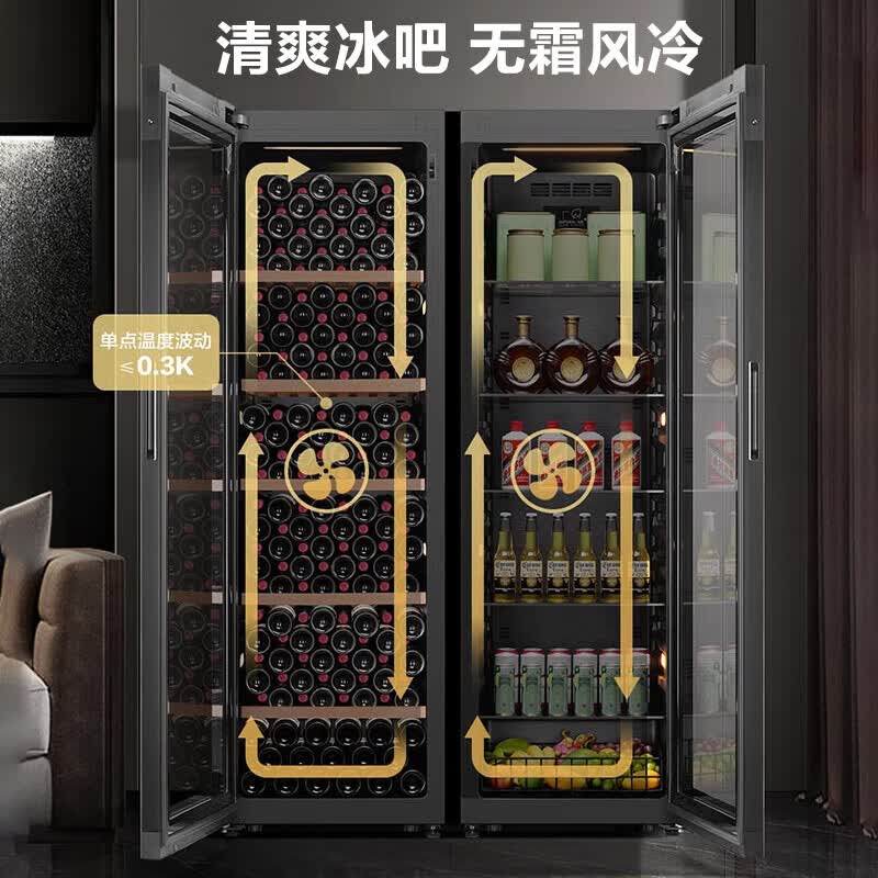海尔(Haier)378L冰吧数显电子控温家用冷藏柜保鲜柜客厅大容量精致小冰箱小型冰柜风冷无霜一级节能JC-378WG高清大图