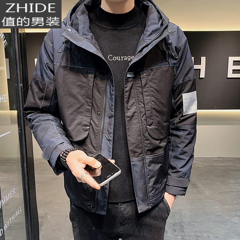SUNTEK秋冬季男士棉服加厚迷彩工装2020年新款潮牌棉袄连帽春装外套上衣夹克