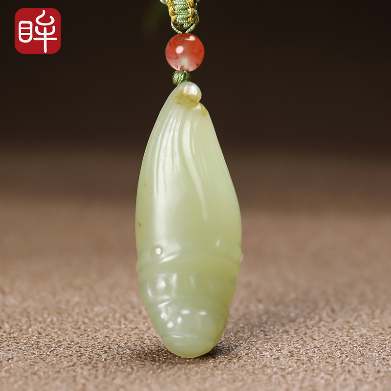 印象眸 [玉雕大师冀克正工作室作品]和田玉竹笋吊坠 青白玉节节高升男女款孤品玉石挂件 附送证书