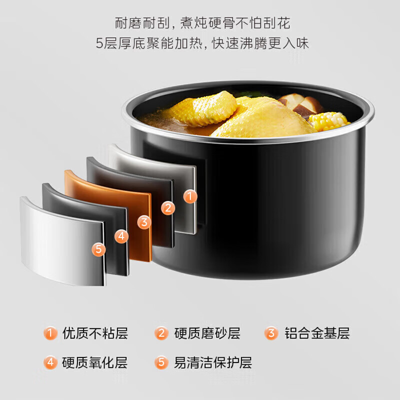 美的电压力锅机械旋钮5升大容量开盖煮压力锅14重安全保护易拆洗密封圈排气阀千瓦猛火力 MY-E5329高清大图