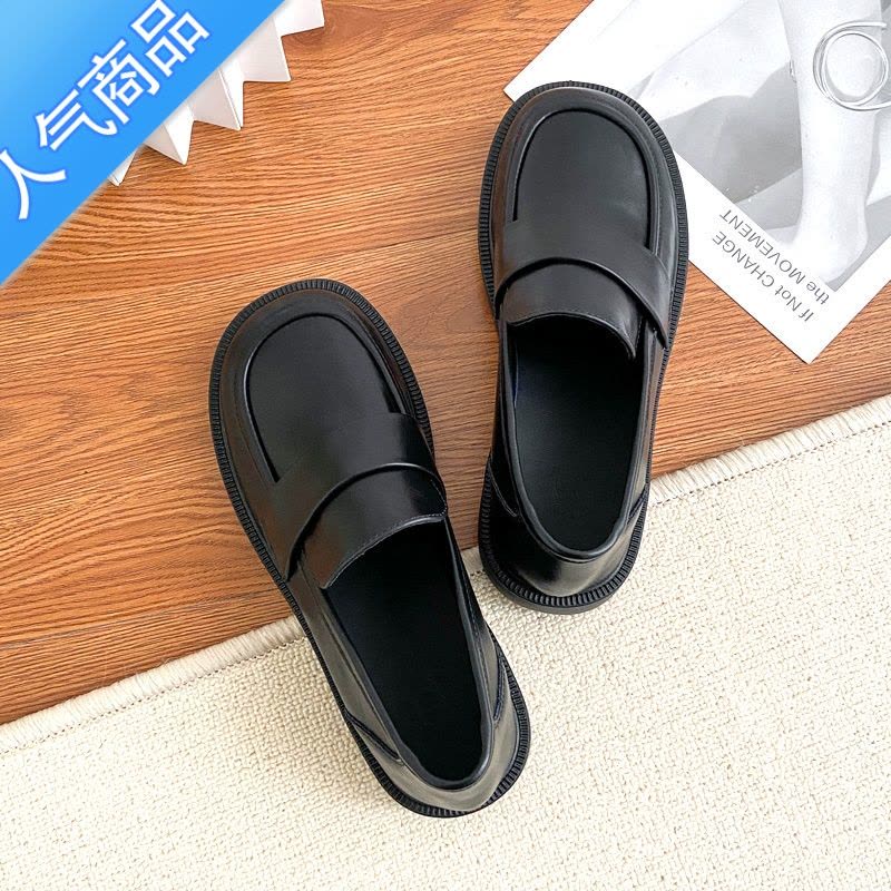 SUNTEK黑色小皮鞋女2023年新款英伦乐福鞋平底软底百搭单鞋肯德基工作鞋图片