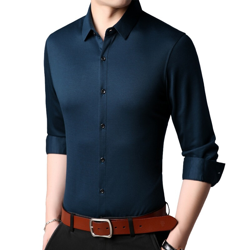 新款时尚商务正装衬衫中青年纯色流薄款开衫长袖薄款衬衣男官方男装