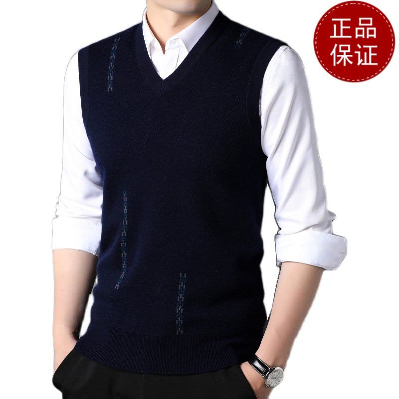 免费退换 男士羊绒背心马甲V领春秋针织打底羊毛衫大码宽松鸡心领无袖毛衣山羊绒不褪色保暖舒适全羊毛新品特价大牌同款图片