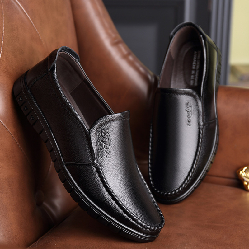 爸爸鞋牛皮秋季软底老人中老年皮鞋男休闲男士式鞋子男鞋单鞋