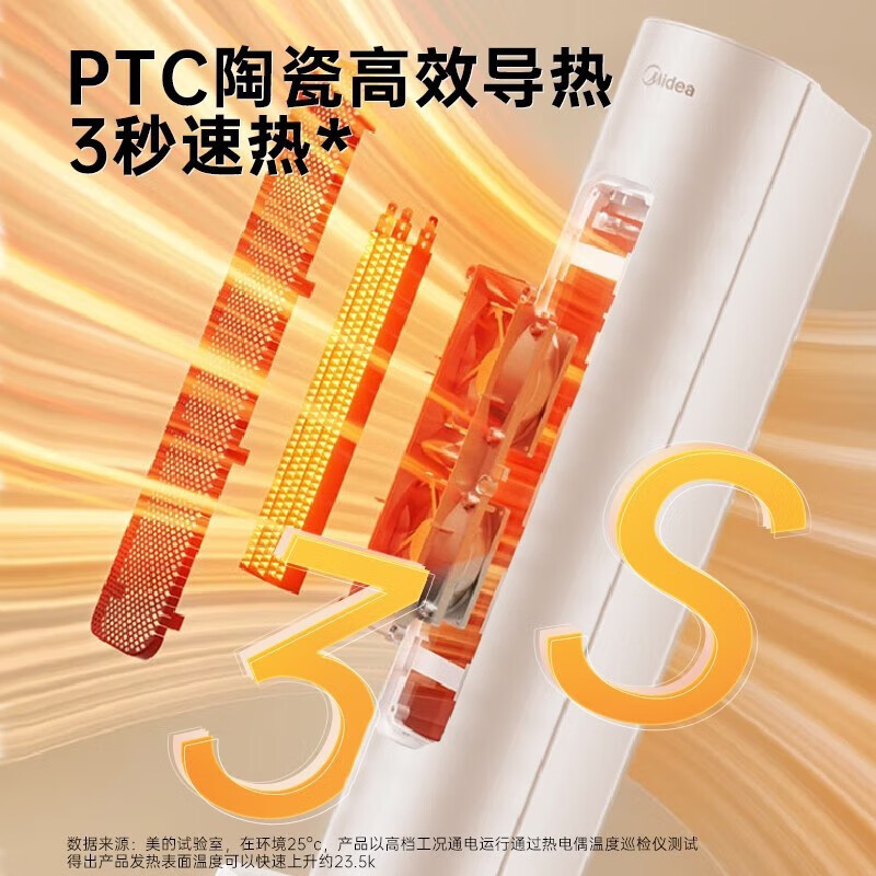 美的(Midea)暖风机取暖器冷暖冷热两用风扇电暖气家用电暖器办公室立式电暖风热 [直流遥控]HFV20DR白色高清大图
