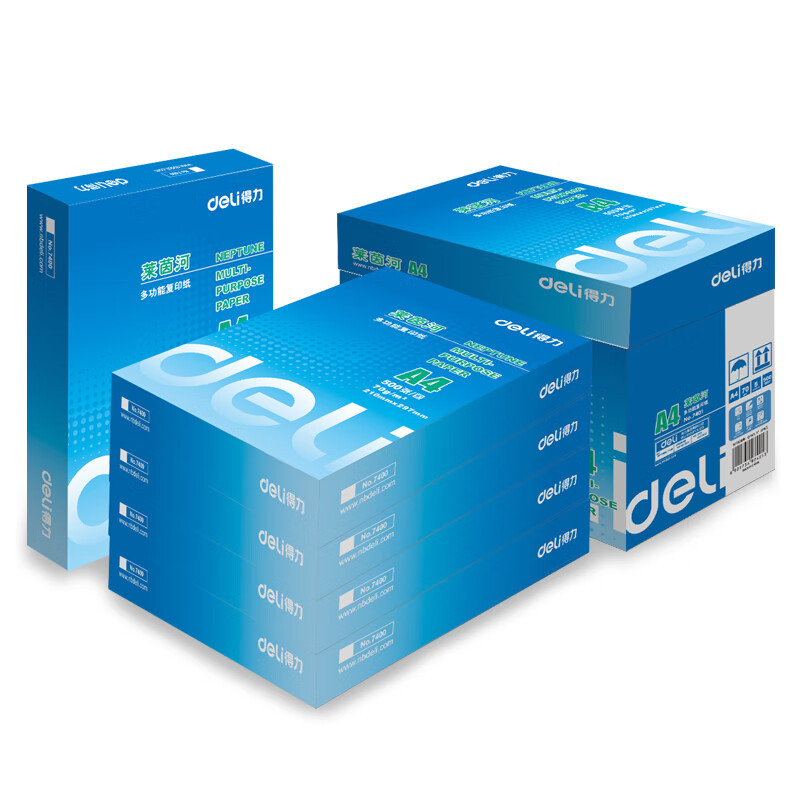得力(deli)7419莱茵河复印纸 A4 80g 500张/包 5包/箱
