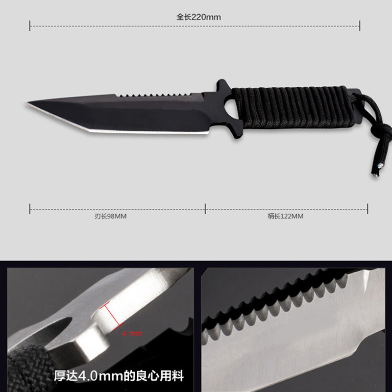 户外求生小刀绑腿潜水小直刀户外战术小刀深海战士武术训练刀短刀剑防卫野营刀具高清大图
