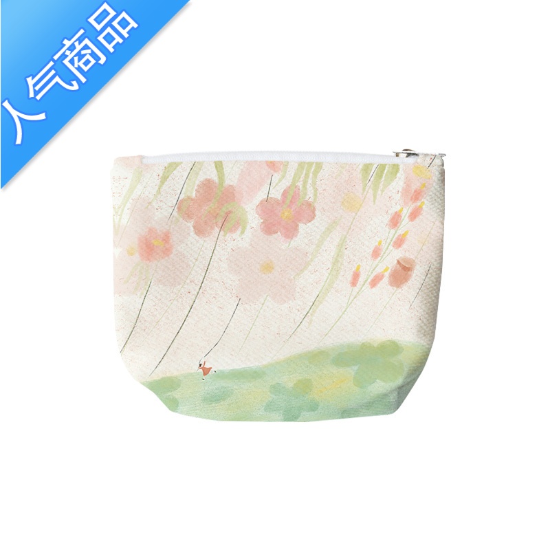 封后x矢月关马 原创清新插画零钱包便携拉链帆布包日系卡包耳机包 放风筝的女孩-小号
