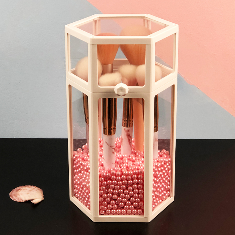 玻璃网红化妆品收纳盒透明防尘带盖珍珠装化妆刷的刷筒桌面收纳筒