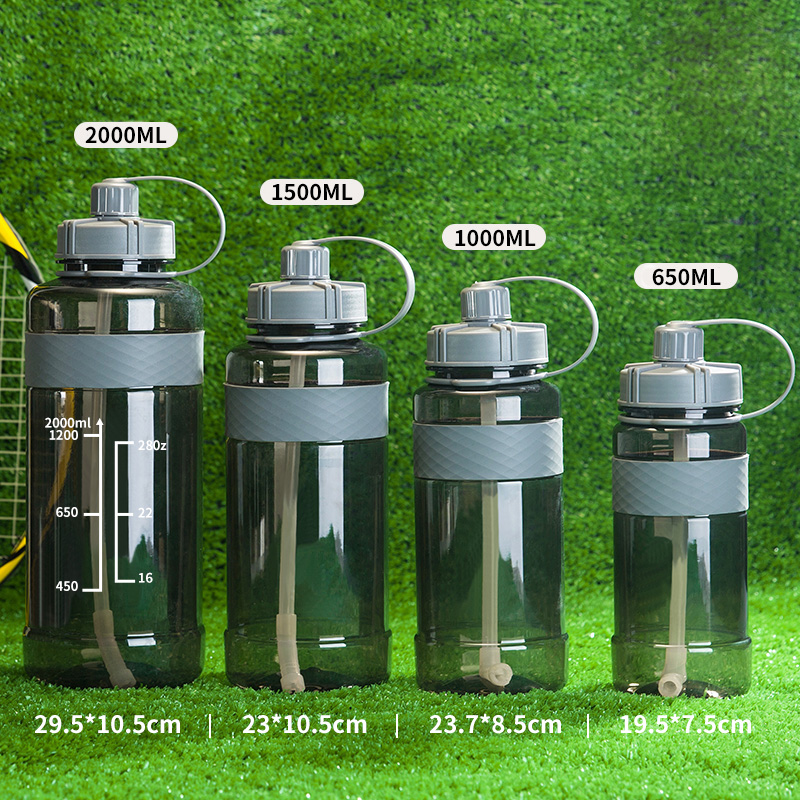 超大容量塑料水杯带吸管男女户外便携太空杯子司机特大水壶2000ml 灰色2500ml(送吸管+背带)高清大图