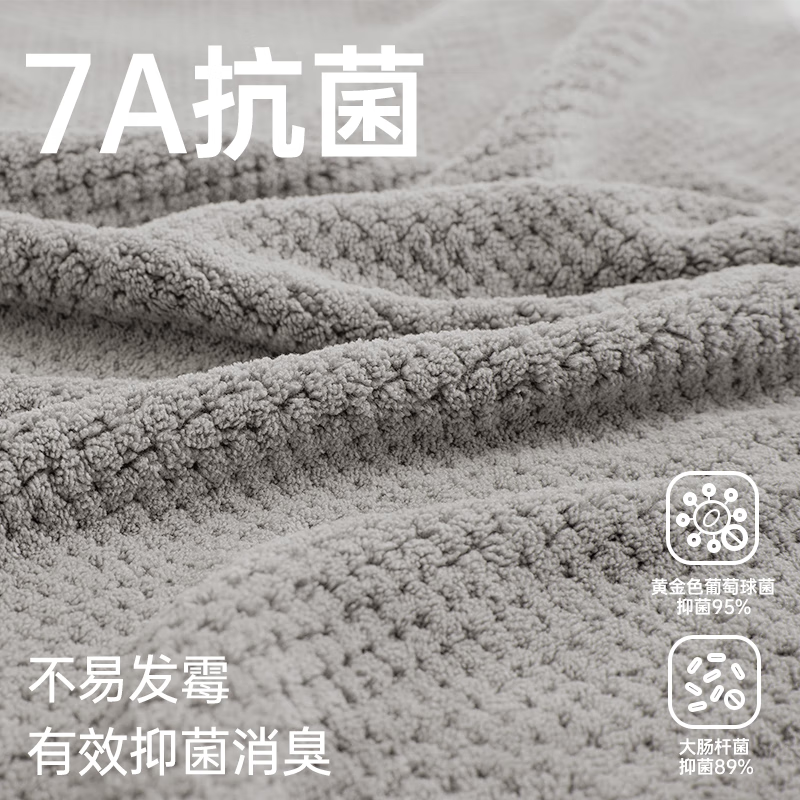 三利加大7A抗菌浴中A类吸水速干成人男女士裹巾 90*180cm 460g天空灰 V3061高清大图