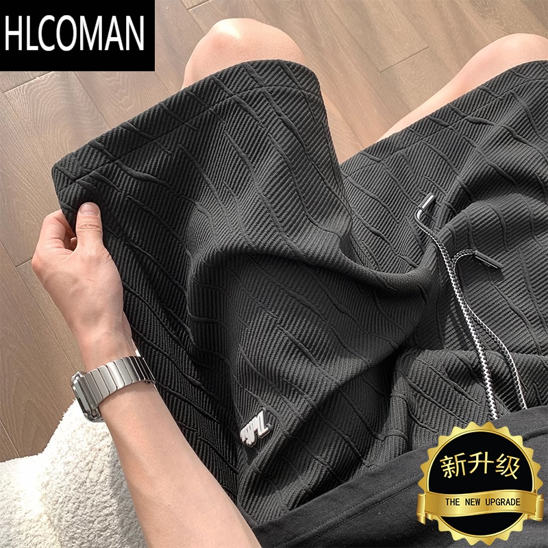 HLCOMAN短裤男士夏季2025新款潮牌五分裤子男款运动宽松外穿休闲中裤 黑色升级款 XL130斤至150斤可穿