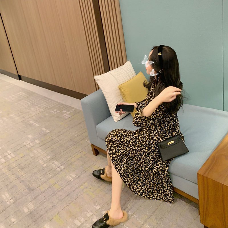 艳如飞新款温柔风小清新内搭长裙女炸街打底碎花连衣裙子150小个子春款连衣裙