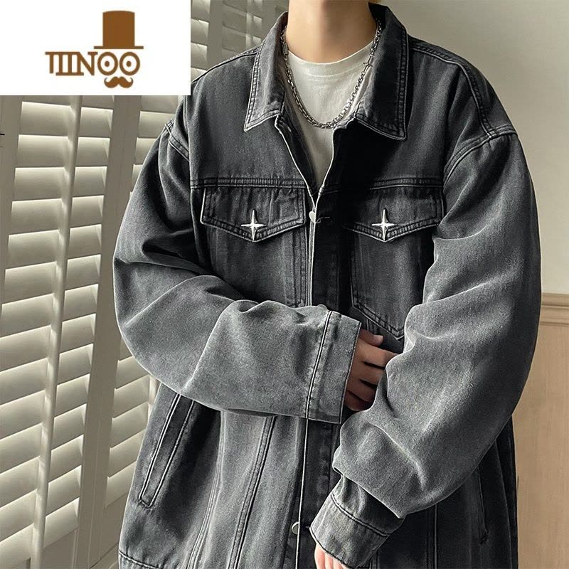 YANXU黄泥染牛仔外套男新款美式复古潮牌感男士痞帅工装夹克图片