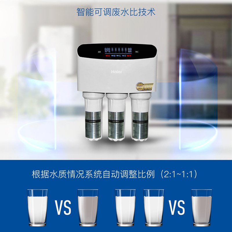 海尔 Haier HRO400-5(升级)净水器 400G大通量双出水 可调废水比
