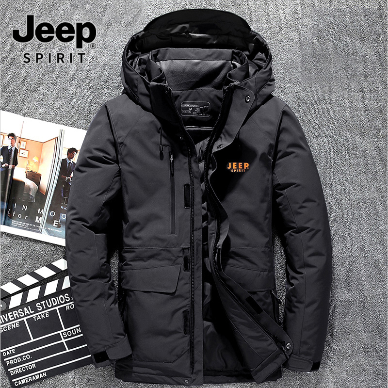 JEEP吉普羽绒服男中长款加厚冬季休闲外套户外工装防寒服2024新款