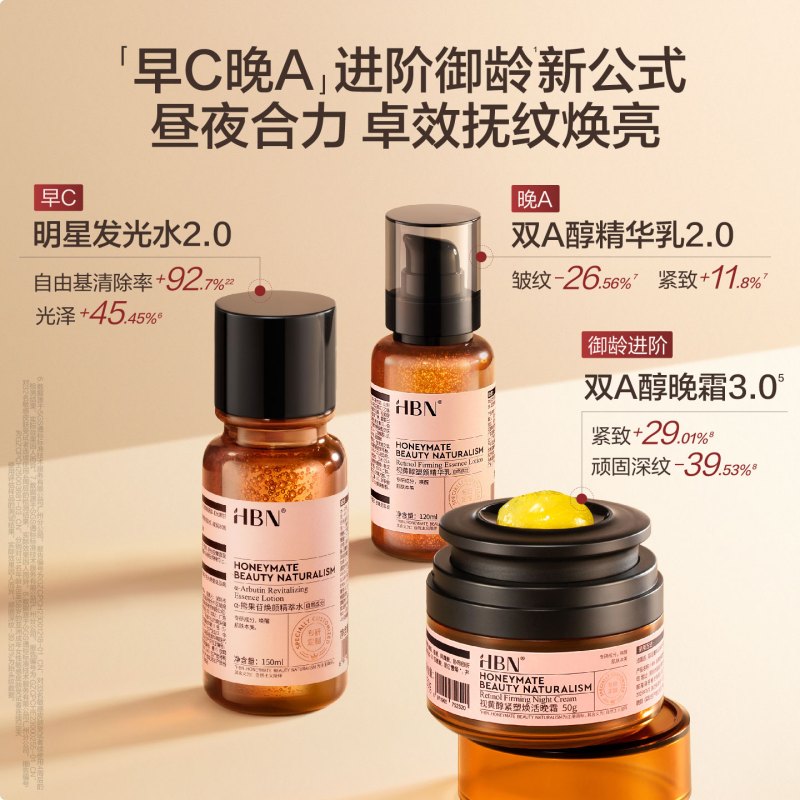 HBN 进阶早C晚A水乳霜套装 水150ml+乳120ml+霜50g